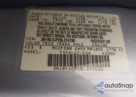 2011 Nissan Versa 1.8Sl z USA, uszkodzony, nr VIN 3N1BC1CP2BL37415